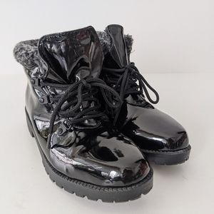 Patent leather wool-lined ankle boots Sz 7